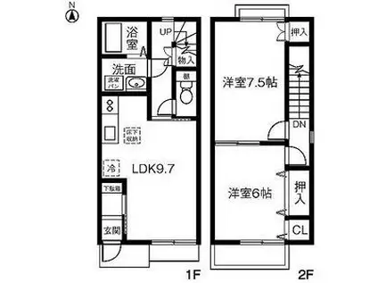 オアシス滝ノ水A・B(2LDK/1階)の間取り写真