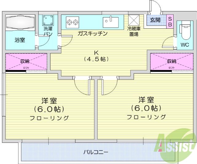 スイートピー国見(2K/2階)の間取り写真