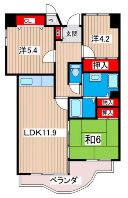 サニーヒル会瀬 1号館(3LDK/3階)の間取り写真