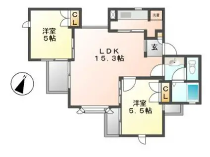 キャスケード(2LDK/2階)の間取り写真