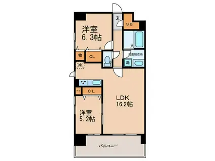 ショウエイ靱(2LDK/5階)の間取り写真