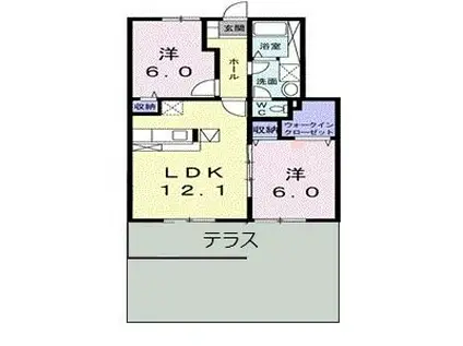 オーブ II(2LDK/1階)の間取り写真