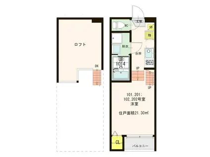 リバーサイドハウス名島(1K/1階)の間取り写真