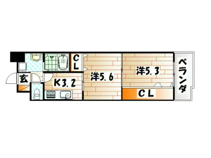 アルティザ小倉(2K/6階)の間取り写真