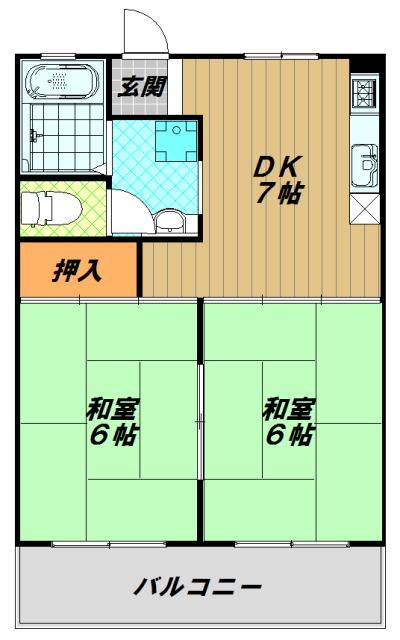 グランディア シャトー朝霧(2DK/3階)の間取り写真