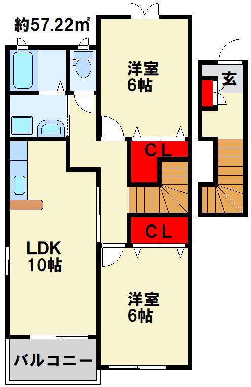 ペンサミエントC棟(2LDK/2階)の間取り写真