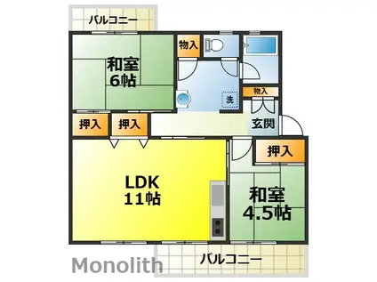 泉北城山台3丁13号棟(2LDK/1階)の間取り写真
