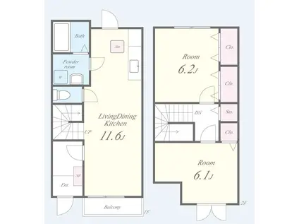 クレベール2番館(2LDK/1階)の間取り写真