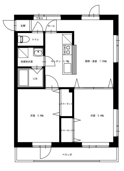 リベア蔵王(2LDK/2階)の間取り写真
