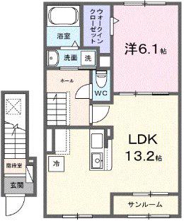 グリーンサイド(1LDK/2階)の間取り写真