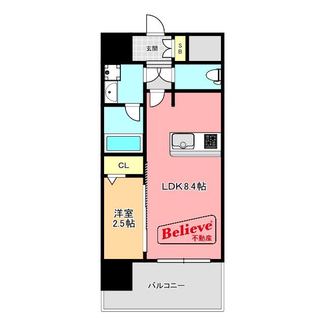 グランフォーレ久留米駅プレミア(1LDK/3階)の間取り写真