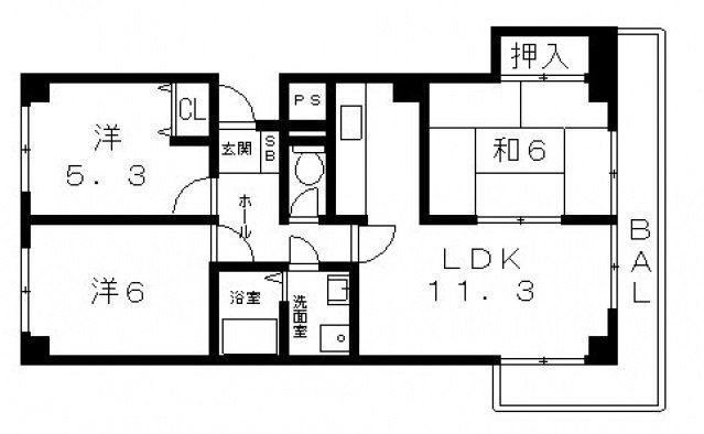 ハイグレード堅下(3LDK/3階)の間取り写真
