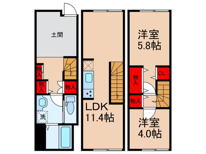 MOK-TERRACE花小金井(2LDK/1階)の間取り写真