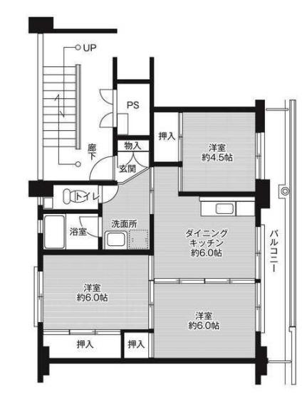 ビレッジハウス建部吉田 1号棟(3DK/1階)の間取り写真