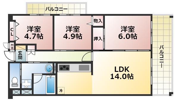 摩耶コート壱番館(3LDK/6階)の間取り写真