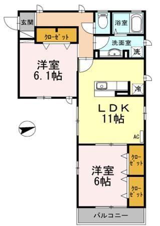 VILLA DEL SOL II(2LDK/2階)の間取り写真