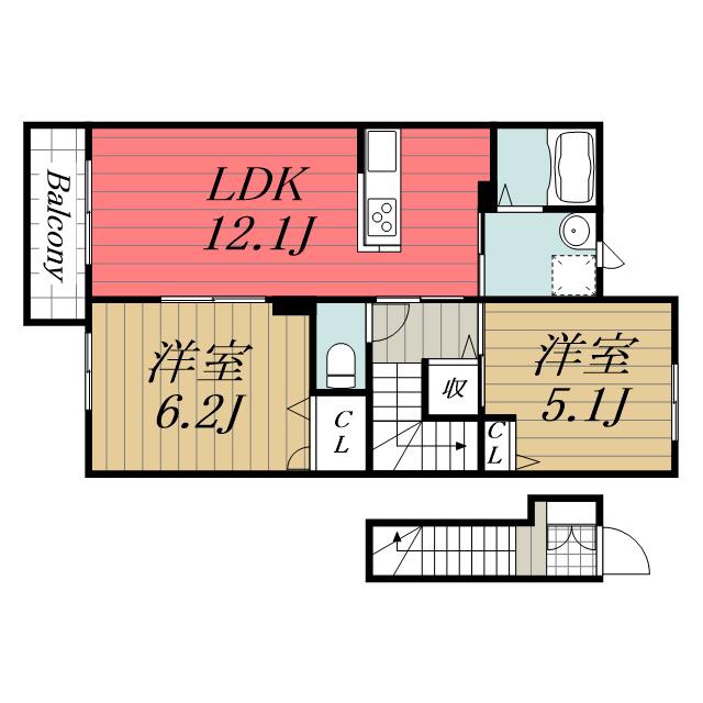 ワイズスクエアA(2LDK/2階)の間取り写真