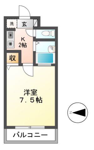 ハートフル野中II(1K/2階)の間取り写真