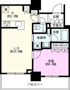 プラウドタワー川口クロス(1LDK/24階)の間取り写真