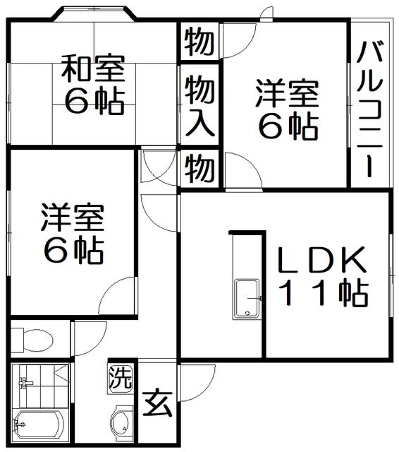 クイーンズコートB(3LDK/2階)の間取り写真