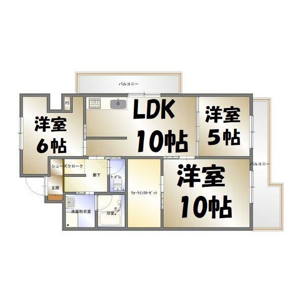矢野マンション(3LDK/4階)の間取り写真