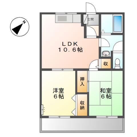 ユーハイム広徳(2LDK/2階)の間取り写真