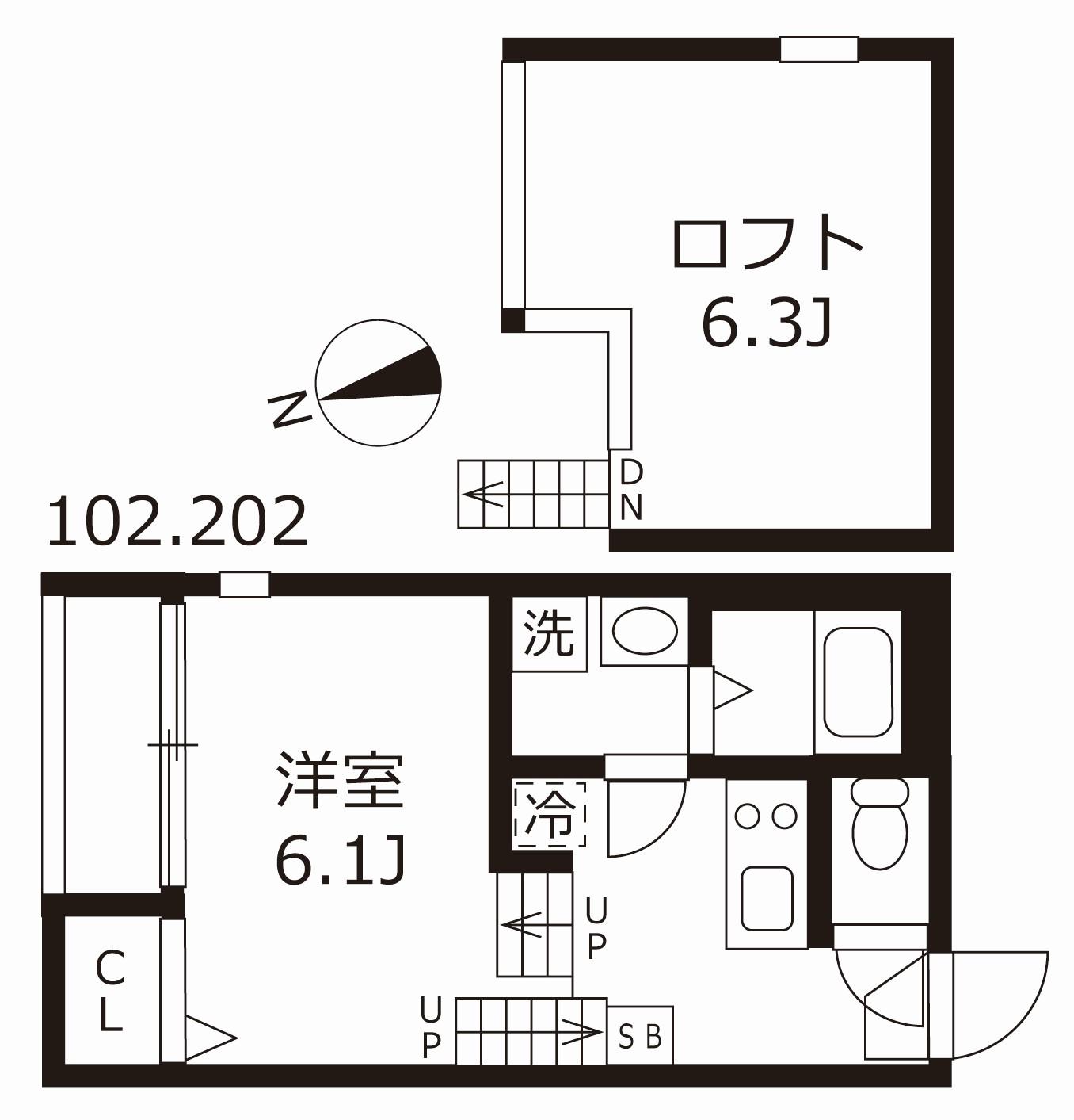ハーモニーテラス生駒町II(1K/1階)の間取り写真