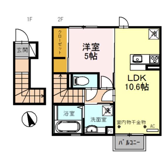 カーサ ルブニール(1LDK/2階)の間取り写真