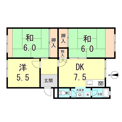 星陵台1号棟(3DK/1階)の間取り写真