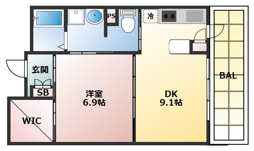 レジデンス八楽(1LDK/6階)の間取り写真