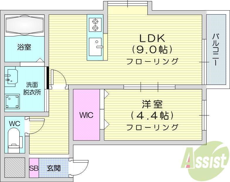 ピース18小松島(1LDK/1階)の間取り写真