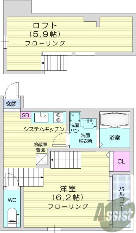 STAGE宮城野(1K/1階)の間取り写真