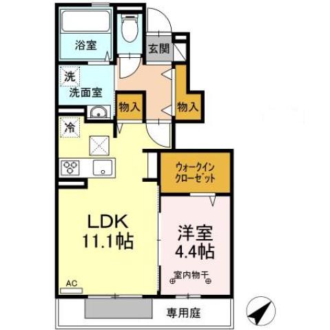 オレンジガーデン(1LDK/1階)の間取り写真