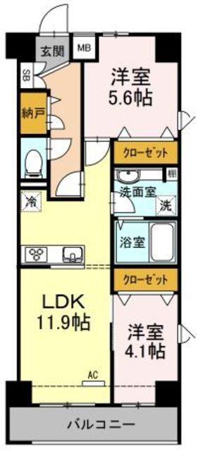 PLUMERIA(2LDK/3階)の間取り写真
