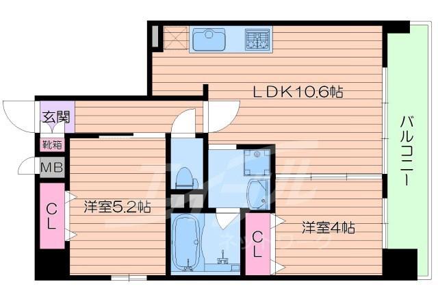 ブル フォルトゥーナ扇町(1SLDK/2階)の間取り写真