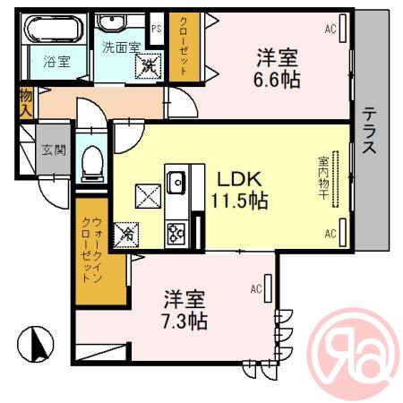 LANA OLA(2LDK/2階)の間取り写真