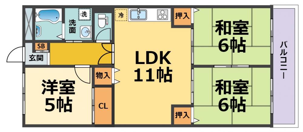 パークサイド武庫川(3LDK/2階)の間取り写真