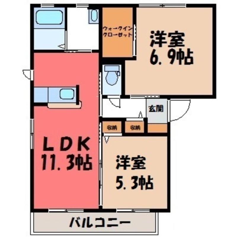 エコルド ソレイユ C棟(2LDK/2階)の間取り写真