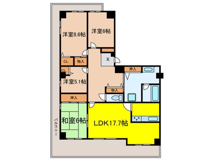 ファミール宝塚(4LDK/5階)の間取り写真