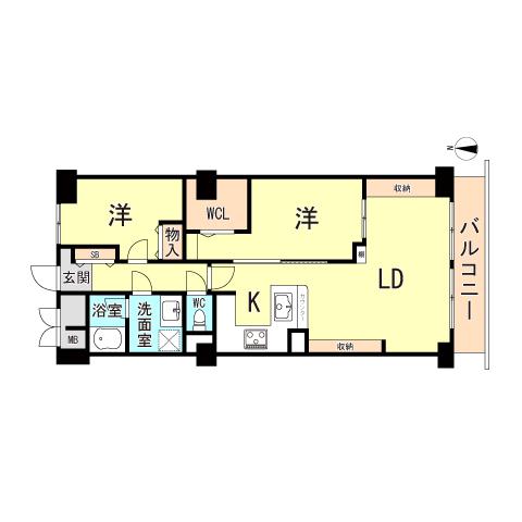 芦屋翠ヶ丘パークマンション(2LDK/6階)の間取り写真
