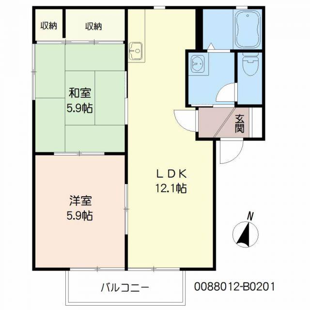 ヴェルドミールB棟(2LDK/2階)の間取り写真