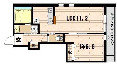 レヴールヒル(1LDK/2階)の間取り写真
