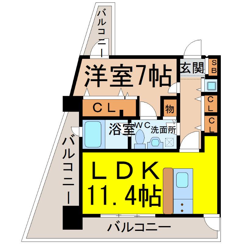 ヴァリエ東別院(1LDK/2階)の間取り写真