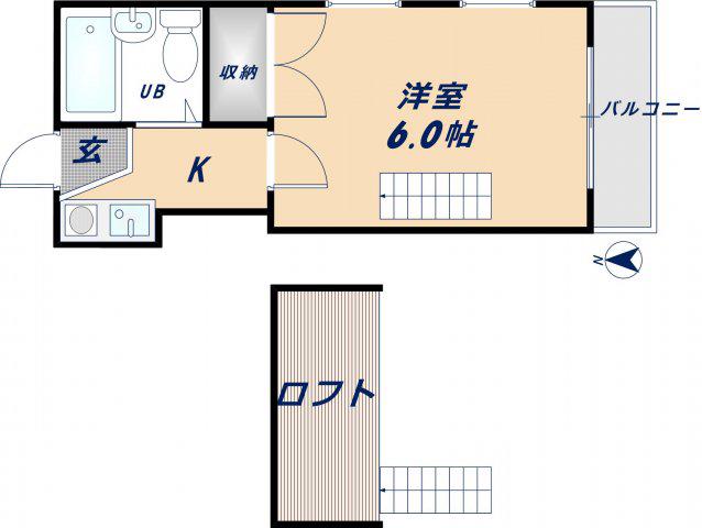 レオパレス若草(1K/2階)の間取り写真