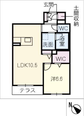 岡崎市上和田町シャーメゾンB棟(1LDK/1階)の間取り写真