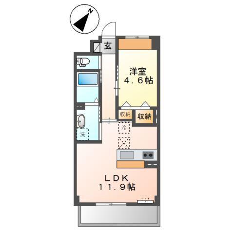 センターフィールド(1LDK/1階)の間取り写真