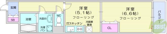 HF仙台五橋レジデンス(1DK/11階)の間取り写真
