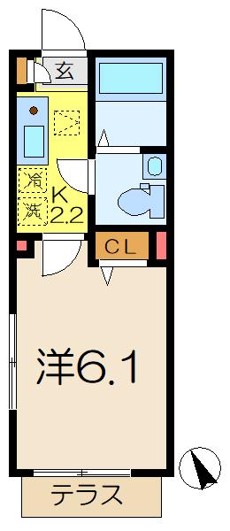 カーサブランカ杉田(1K/1階)の間取り写真