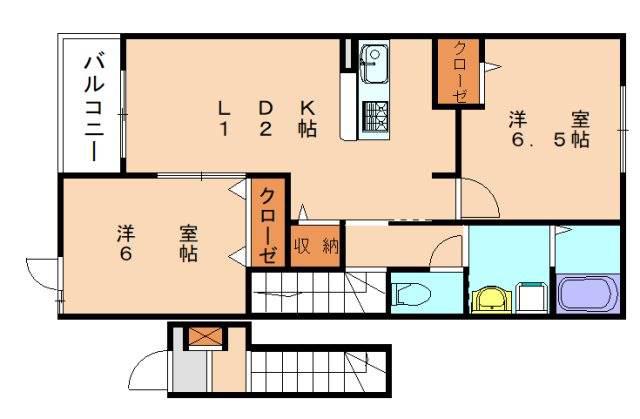 ウイング宗像A(2LDK/2階)の間取り写真