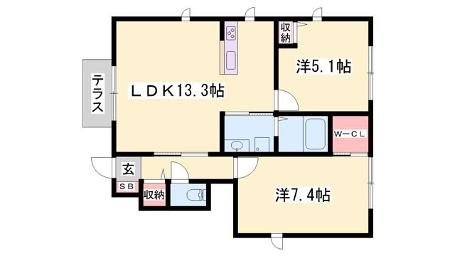 ハイツ熊見V A棟(2LDK/1階)の間取り写真